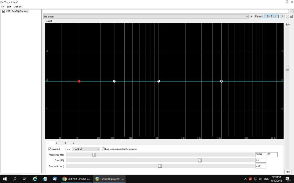 Picture of Equalizer window of Reaper for the mixing course